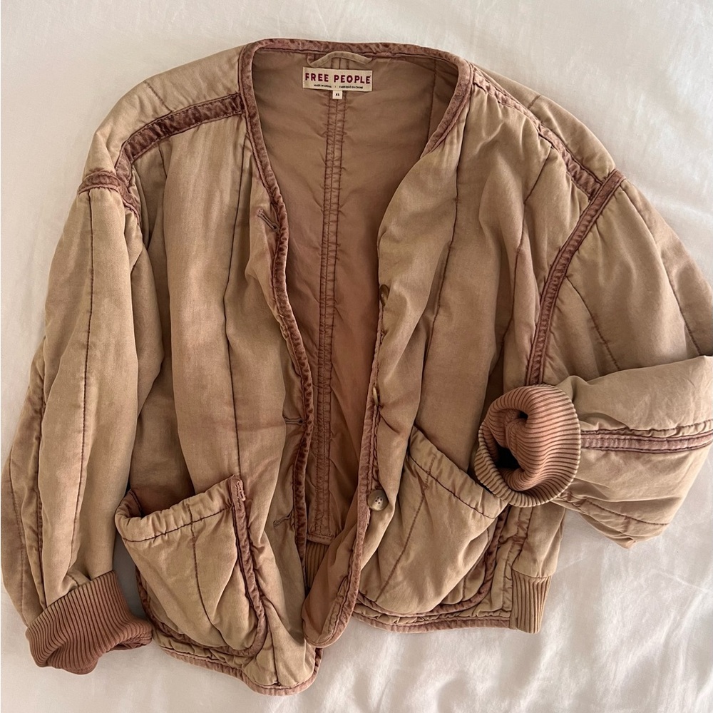 Free People Pinky Beige Cotton Puffer Jacket